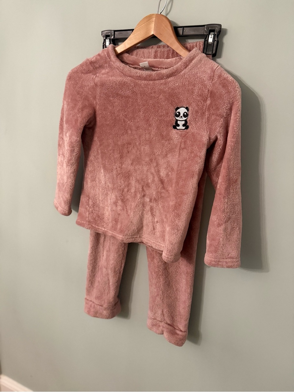 Girls Plush Pajama Set - Dusty Rose with Panda - Size 9